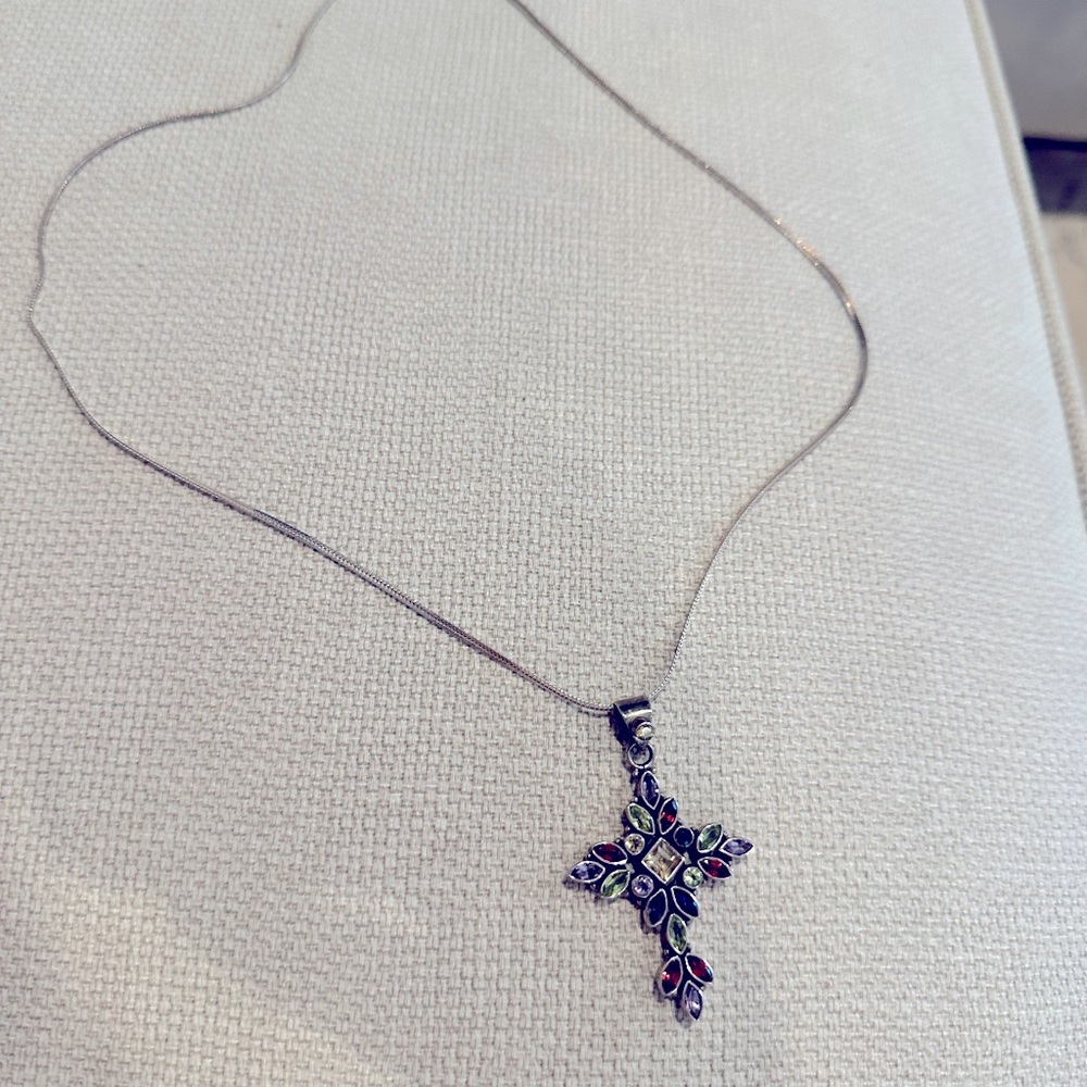 Stirling silver semi precious cross necklace.